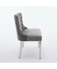 Flynama Velvet Tufted Dining Bench with Silver Legs