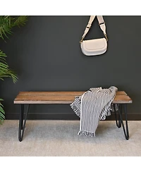Flynama Aryven Industrial Dining Bench - Rustic Dark Pine Wood Top with Hairpin Metal Legs