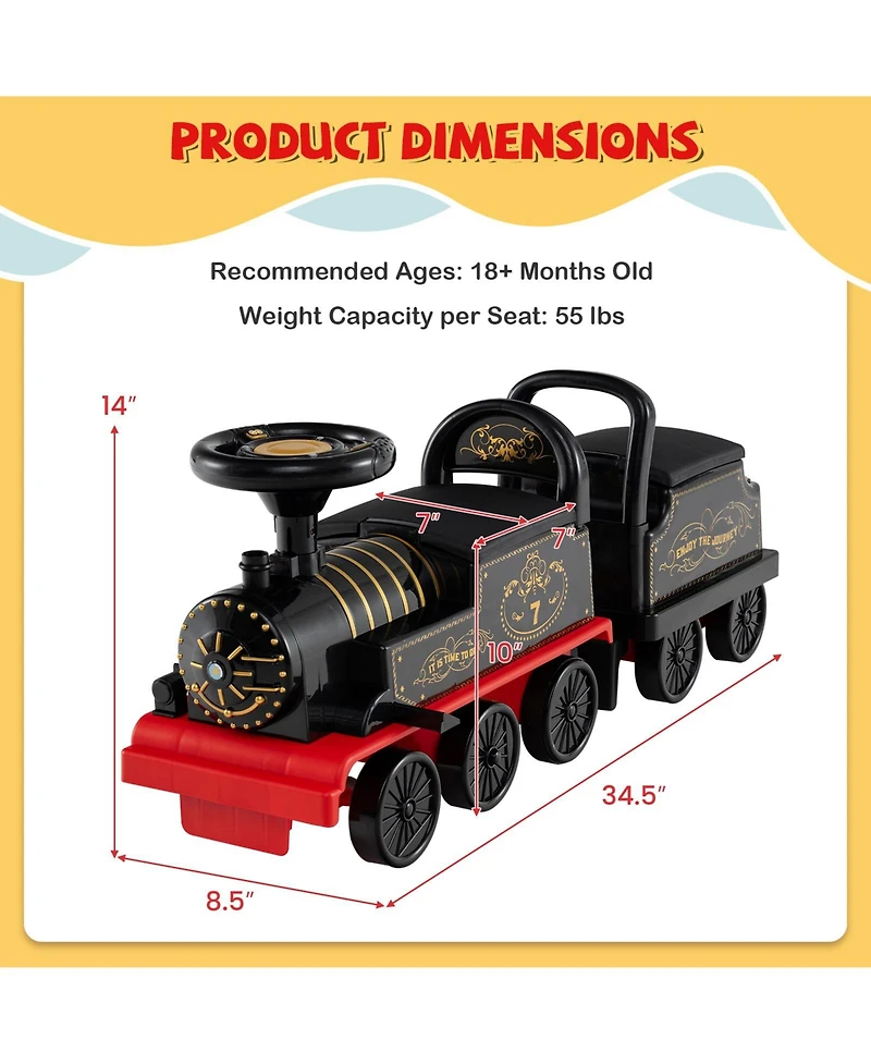Gymax Ride on Train 6V Battery Powered Toy w/ Under-Seat Storage and Carriage