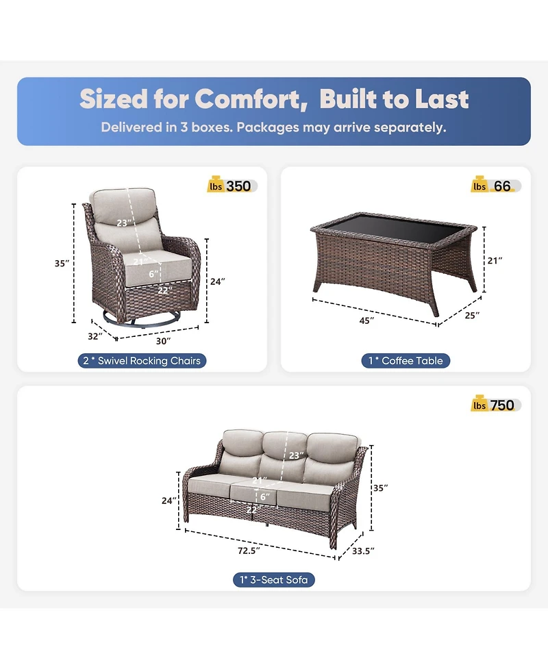 Pocassy High Back Patio Furniture Set with Swivel Chairs, Outdoor Wicker Conversation Sets 6" Comfy Cushions, 4 Piece Outside Sofa