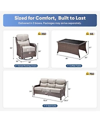 Pocassy High Back Patio Furniture Set with Swivel Chairs, Outdoor Wicker Conversation Sets 6" Comfy Cushions, 4 Piece Outside Sofa