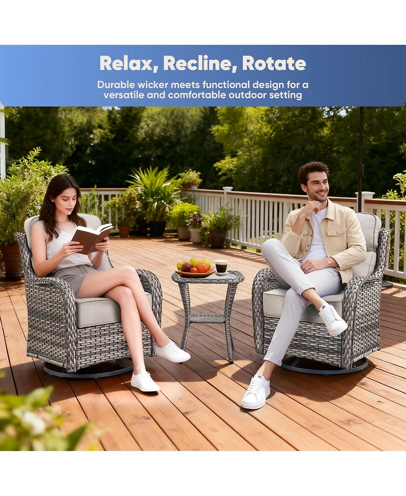 Pocassy 6 Pieces Outdoor Patio Furniture Sets with Rocking Swivel Chairs Thick Cushion and Side Table