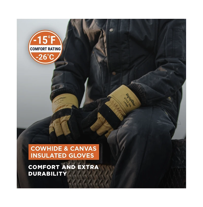 RefrigiWear Men's Men s Canvas Insulated Leather Work Gloves
