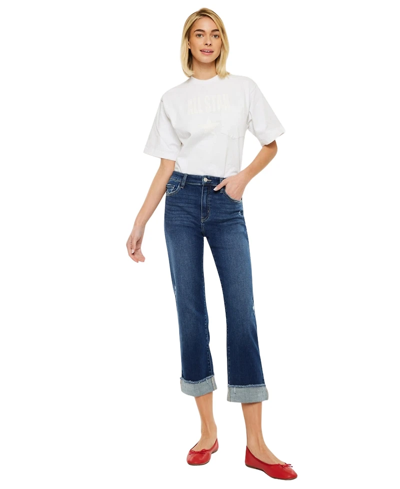KanCan Women's High Rise Cropped Straight-Leg Jeans