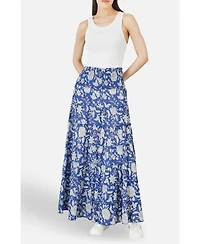 Yumi Women's Floral Cotton Tiered Maxi Skirt