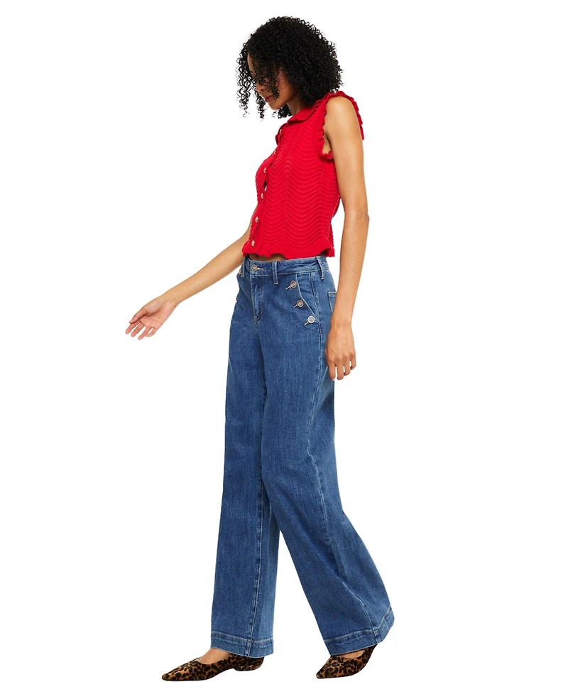 KanCan Women's Sol High Rise Wide Leg Trouser Jeans
