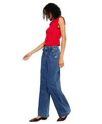 KanCan Women's Sol High Rise Wide Leg Trouser Jeans