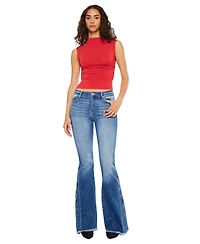 KanCan Women's Rila High Rise Flare Frayed Hem Jeans