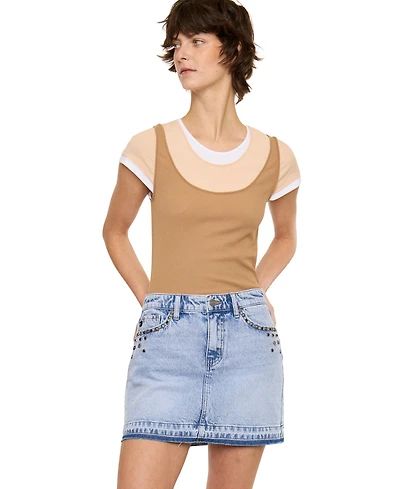 KanCan Women's Usa Mildred Mid Rise Western Studded Denim Skirt