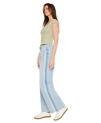 KanCan Women's High Rise Colorblock Wide Leg Jeans
