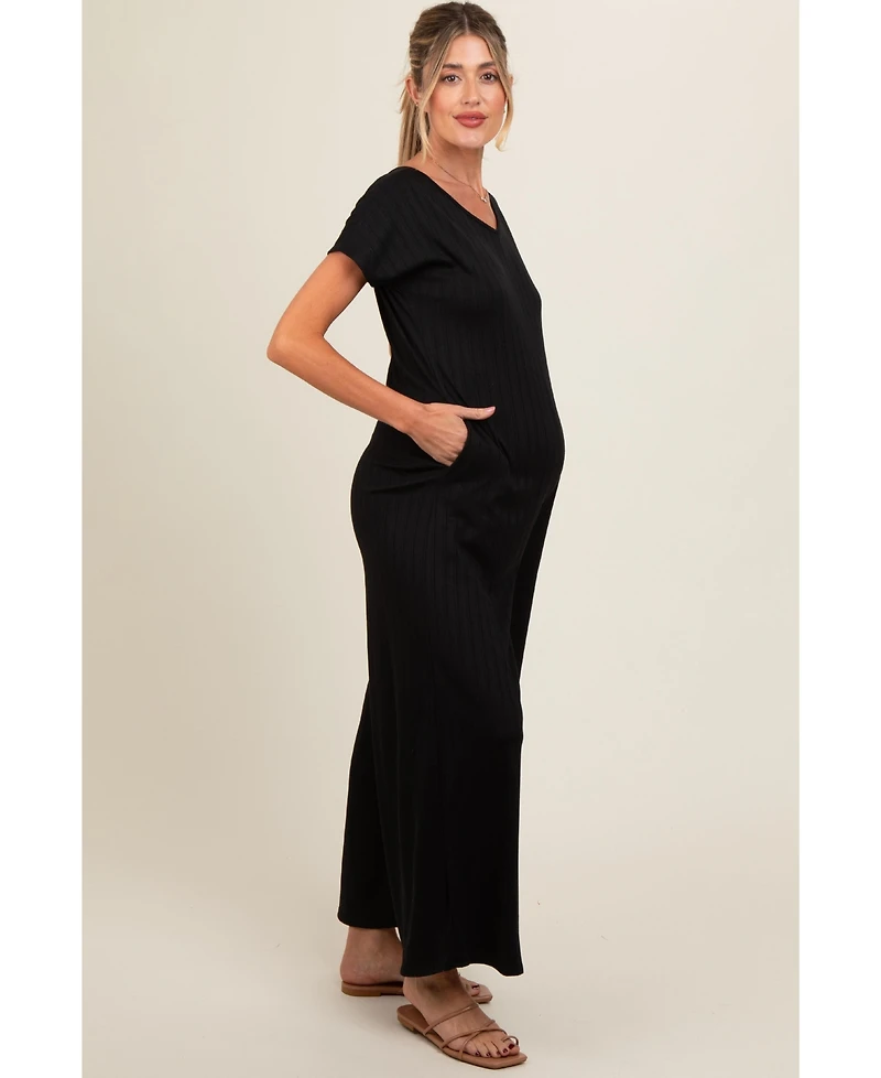 Pinkblush Women's Ribbed Wide Leg Maternity Jumpsuit