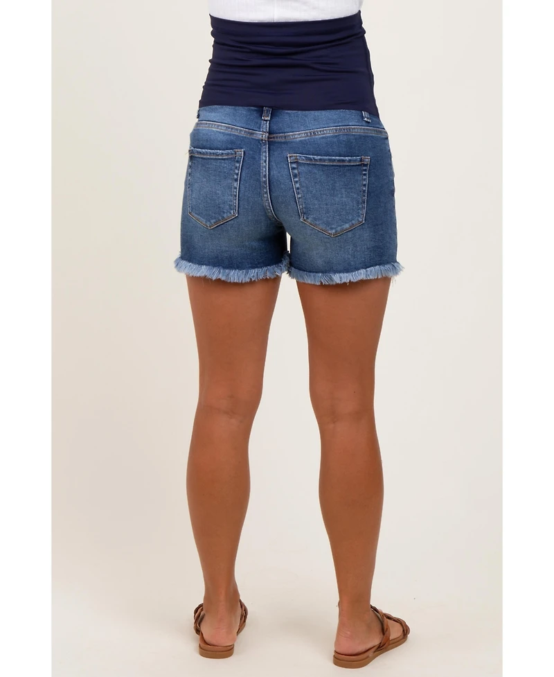 Pinkblush Maternity Navy Distressed Fringe Hem Denim Shorts