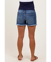 Pinkblush Maternity Navy Distressed Fringe Hem Denim Shorts