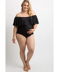 PinkBlush Women's Ruffle Trim Ruched One-Piece Maternity Plus Swimsuit