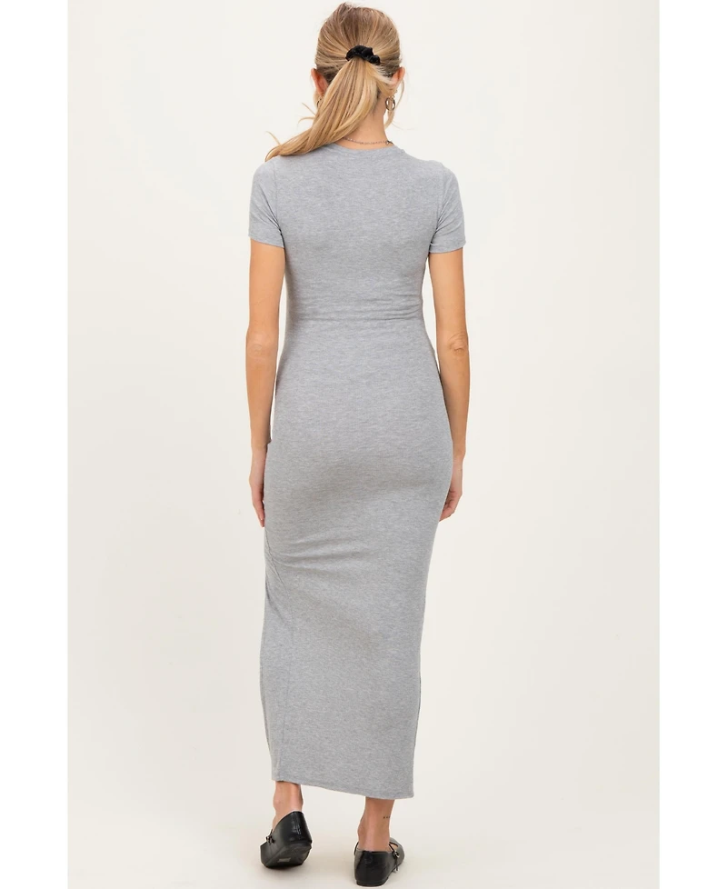 Pinkblush Maternity Heather Grey Short Sleeve High Slit Maxi Dress