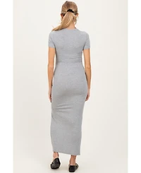 Pinkblush Maternity Heather Grey Short Sleeve High Slit Maxi Dress