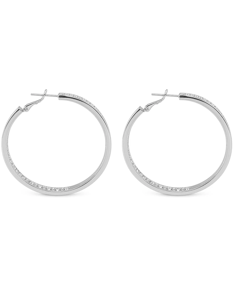 And Now This Large Crystal Inside Out Medium Hoop in Silver Plate Earrings