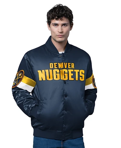 Starter Men's Navy Denver Nuggets Triple Option Varsity Full-Snap Satin Jacket