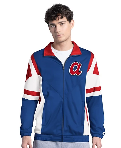 Starter Men's Royal/Red Atlanta Braves Contender Tricot Full-Zip Track Jacket