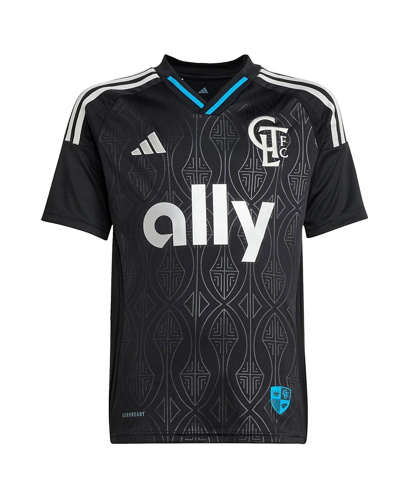 Adidas Big Boys and Girls Pep Biel Black Charlotte Fc 2025 Fortress Kit Replica Jersey