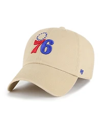 '47 Brand Men's Khaki Philadelphia 76ers Logo Clean Up Adjustable Hat