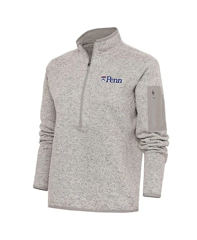 Antigua Women's Oatmeal Pennsylvania Quakers Fortune Half-Zip Pullover Sweatshirt