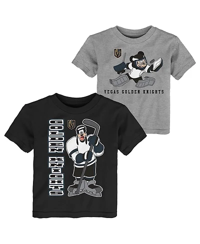 Outerstuff Toddler Black/Heather Gray Vegas Golden Knights Two-Pack Disney Offense Only T-Shirt Set