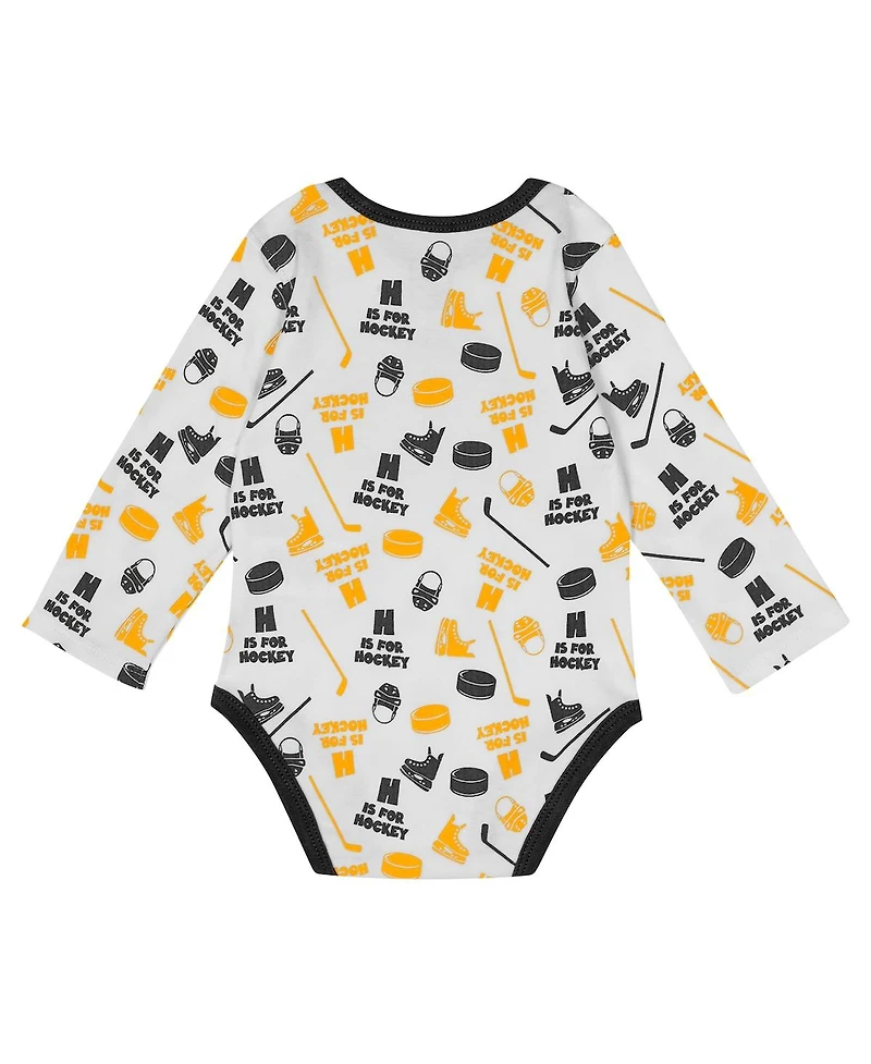 Outerstuff Baby Boys and Girls White Boston Bruins Quick Learner Long Sleeve Bodysuit