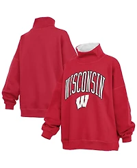 Pressbox Women's Red Wisconsin Badgers Oversized Mock Neck Sweatshirt