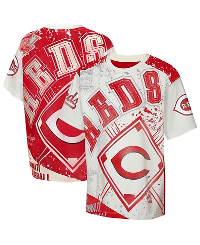 Outerstuff Big Boys and Girls Cream Cincinnati Reds League Top Player Bold All-Over-Print T-Shirt