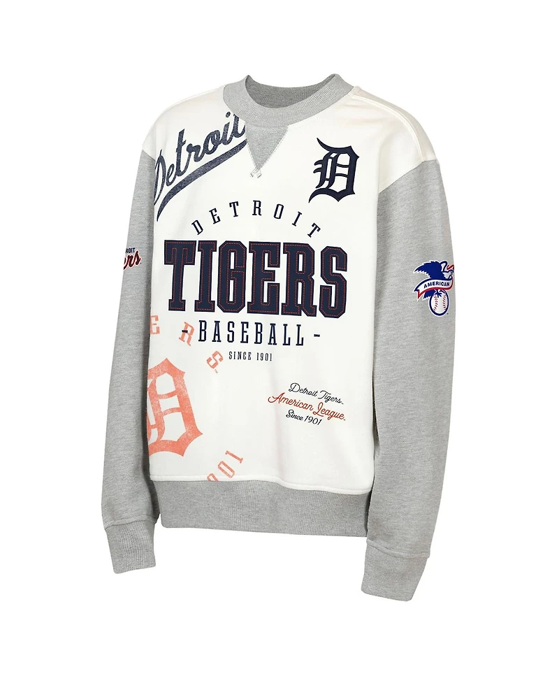 Outerstuff Big Boys and Girls Cream/Gray Detroit Tigers League Power Hit Fleece Sweatshirt