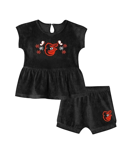 Outerstuff Toddler Girls Black Baltimore Orioles Hop Base Fashion T-Shirt and Shorts Set
