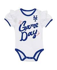 Outerstuff Baby Girls New York Mets Bodysuit, Headband and Skirt Set