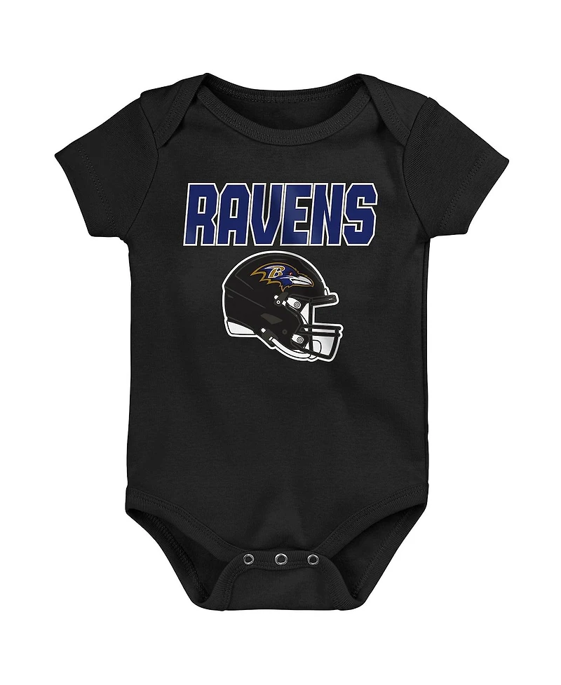 Outerstuff Baby Boys and Girls 3-Pack Baltimore Ravens Littlest Player Bodysuit Set