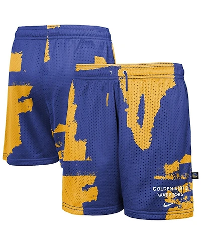 Nike Big Boys and Girls Royal/Gold Golden State Warriors Courtside Pro Shot Dri-fit Mesh Practice Shorts