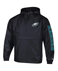 Champion Men's Black Philadelphia Eagles Packable Hooded Windbreaker Half-Zip Jacket