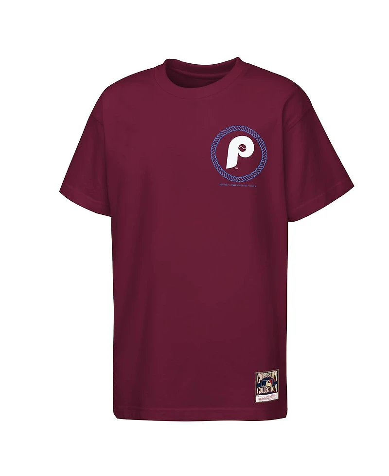 Mitchell & Ness Big Boys and Girls Burgundy Philadelphia Phillies Cooperstown Rodeo Rope T-Shirt