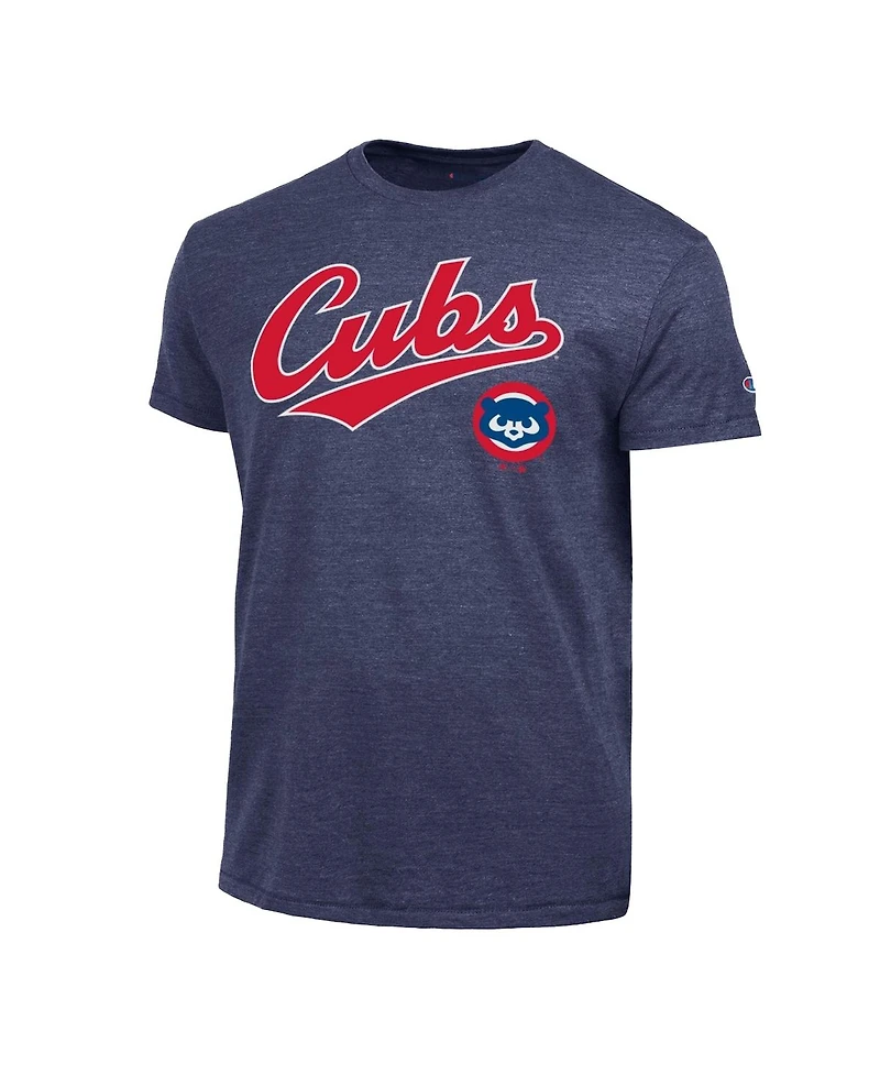Champion Men's Navy Chicago Cubs Cooperstown Wordmark Lockup Tri-Blend T-Shirt
