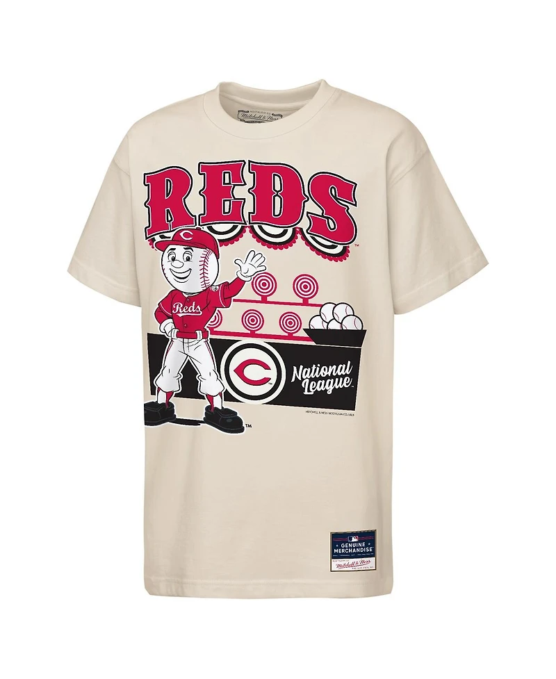 Mitchell & Ness Big Boys and Girls Cream Cincinnati Reds Step Back Up Mascot T-Shirt
