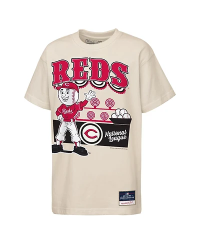 Mitchell & Ness Big Boys and Girls Cream Cincinnati Reds Step Back Up Mascot T-Shirt