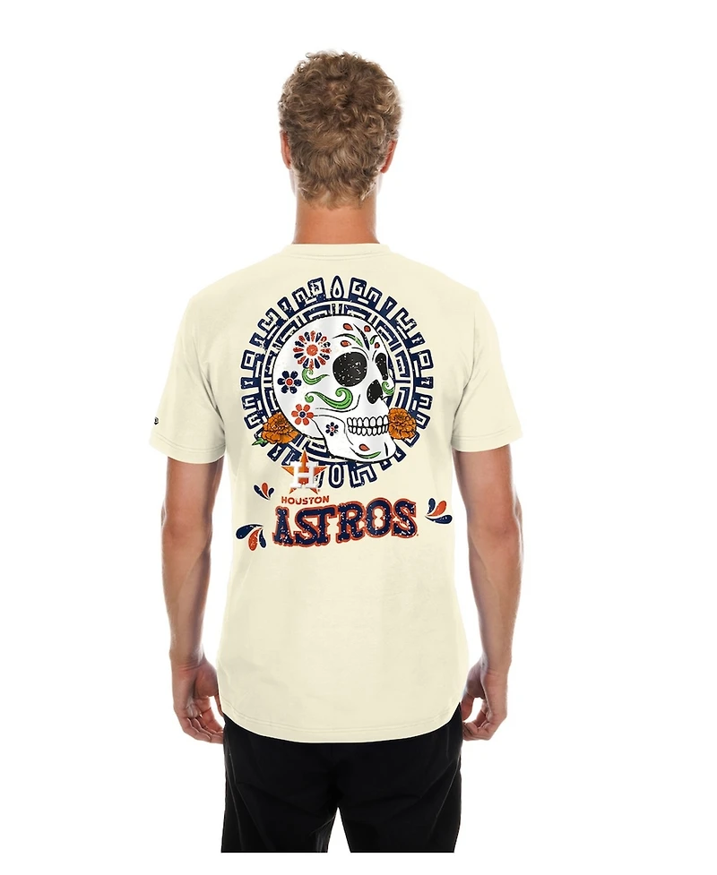 New Era Men's Natural Houston Astros Dia de los Muertos Sugar Skull T-Shirt