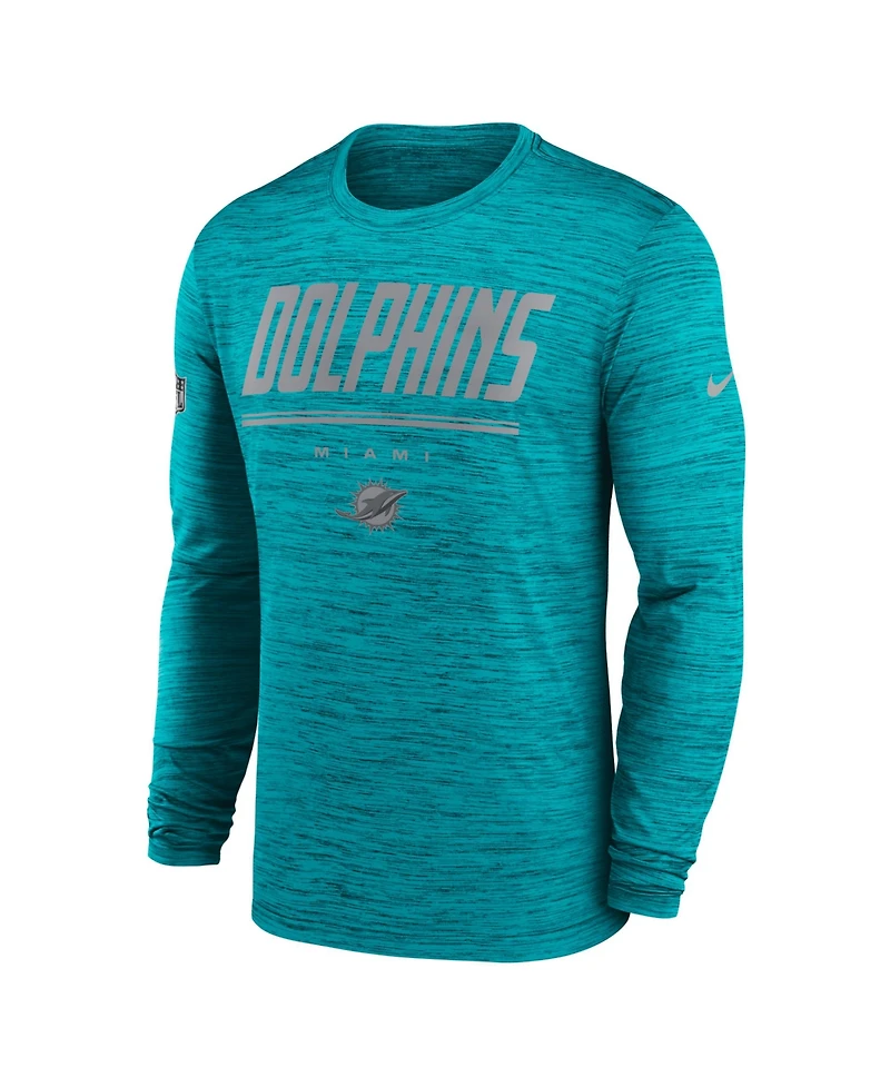 Nike Men's Aqua Miami Dolphins Sideline Offensive Transition Velocity Dri-fit Long Sleeve T-Shirt