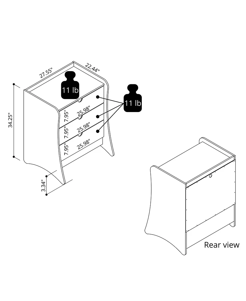 Manhattan Comfort Coney 2-Piece 28" 3-Drawer Nightstands