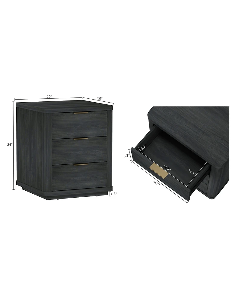 Manhattan Comfort Evelyn 2-Piece 20" 3-Drawer Nightstands