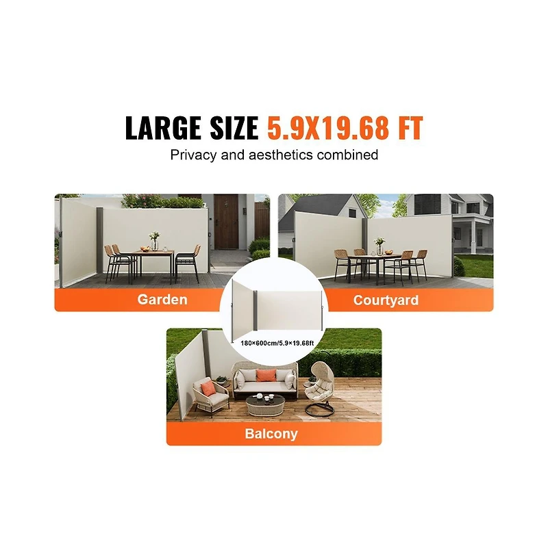 Sugift 71x236 inch Retractable Side Awning Aluminum Privacy Screen Room Divider for Patio Balcony
