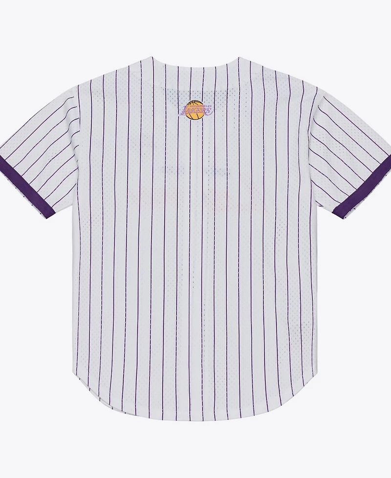 Mitchell & Ness Men's White Los Angeles Lakers Head Coach Pinstripe Mesh Full-Button Baseball Jersey