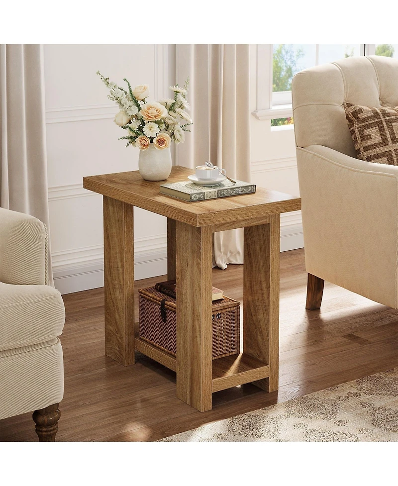 Slickblue 2-Tier Farmhouse End Table with Storage Shelves