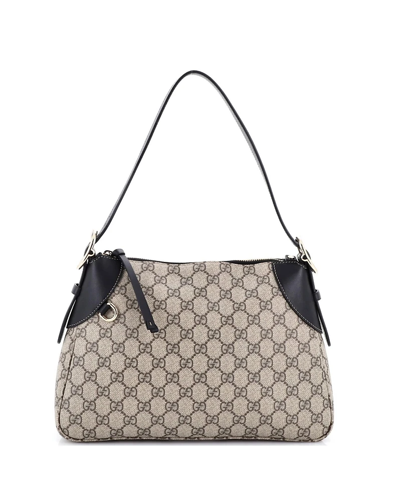 Pre-Owned Gucci Medium Emblem Shoulder Bag Gg Coated Canvas with Leather