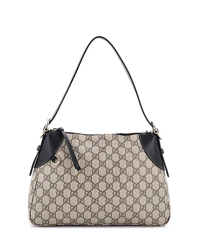 Pre-Owned Gucci Medium Emblem Shoulder Bag Gg Coated Canvas with Leather
