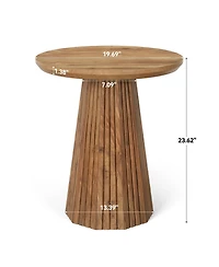 Slickblue Solid Wood Accent End Table with Round Top and Fluted Base